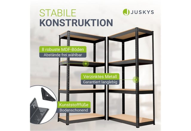 Juskys Schwerlastregal Easy, Set, 2er Set, 640 kg Traglast, 8 Böden, individueller Aufbau