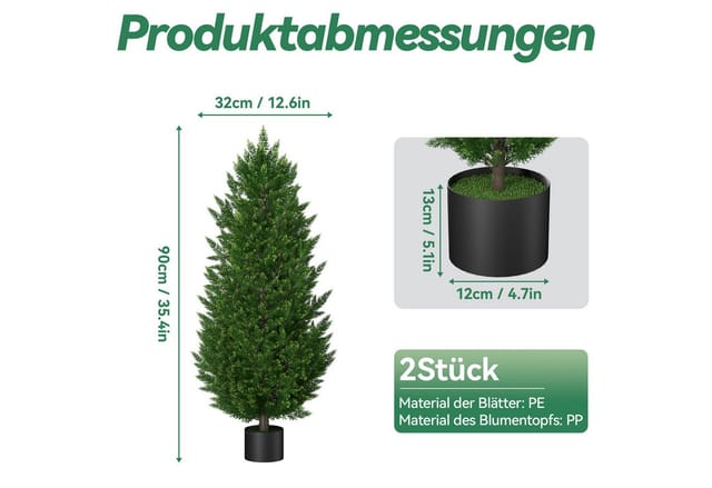 Kunstbaum Künstliche Zeder Kunstpflanze 90/120/150cm 2 Stuks, FIVMEN, Höhe 90 cm, Künstliche Pflanzen wie echt mit Topf