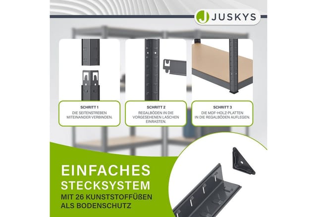 Juskys Schwerlastregal 3er Regalsystem, aus verzinktem Metall, Abstände der Böden frei wählbar