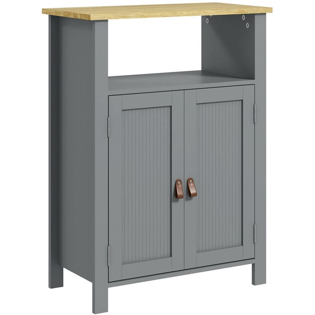 Badezimmerschrank Mit Mehreren Staufächern, Großer Nische, Doppeltürschrank, Graue Und Natürliche Oberfläche