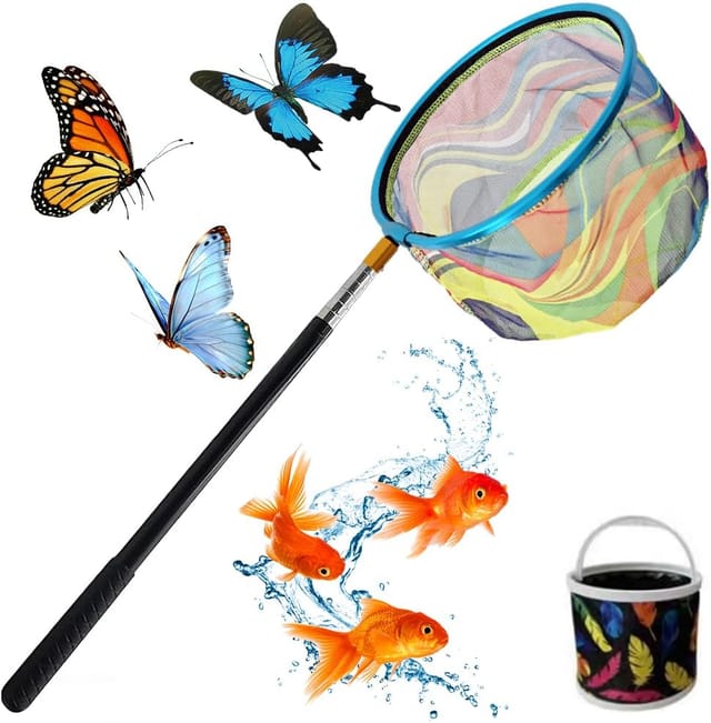 Teleskop-fischernetz Für Kinder, 66–173 Cm, Schmetterlingsnetz, Kinderfischernetz Mit Faltbarem Eimer Für Strand, Angeln, Insekten, Teich, Garten, Schwimmbad
