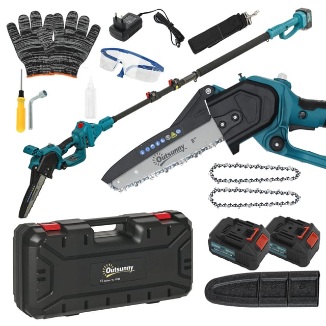 8-zoll-akku-kettensäge (580 W), 6000-mah-akku, Teleskop-gartenschere, Blaue Farbe