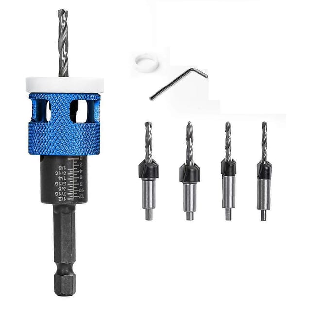 5-teiliges Set Senkbohrer Mit Einstellbarem Tiefenanschlag – Blau