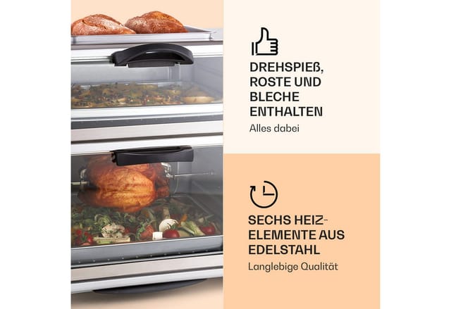 All-you-can-eat Doppel-backofen - Elektrischer Backofen , Zwei Getrennten Backräume , 42 Liter Gesamtvolumen , Grillplatte , 2400 W , Einstellbare Temperatur: 60-240°c , Edelstah - Oneconcept