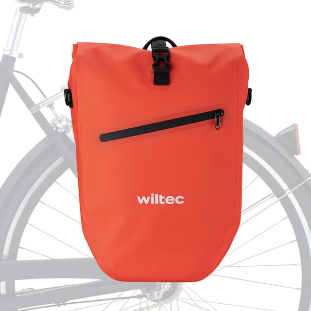 Wiltec - Gepäckträgertasche Rot, Fahrradtasche Gepäckträger 28 L Stauraum, Gepäcktasche Mit Tragegurt, Wasserresistente Fahrrad Tasche Mit Reflektoren