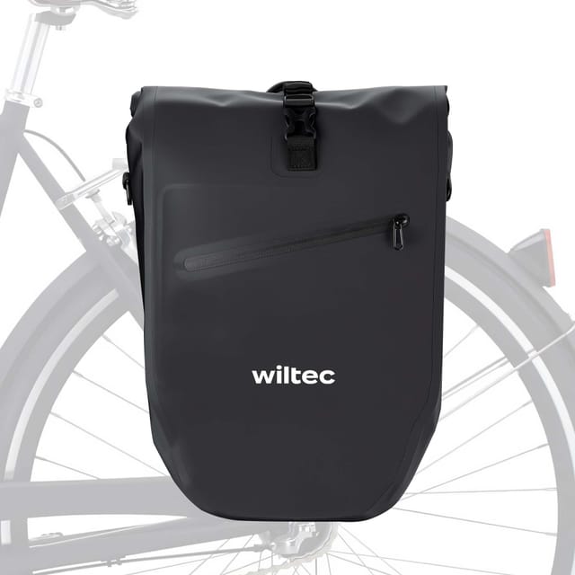 Wiltec - Gepäckträgertasche Schwarz, Fahrradtasche Gepäckträger 28 L Stauraum, Gepäcktasche Mit Tragegurt, Fahrrad Tasche Wasserresistent Reflektoren
