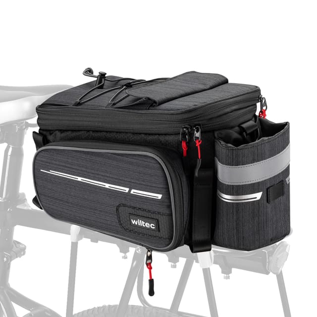 Wiltec - Gepäckträgertasche Schwarz, Fahrradtasche Gepäckträger Bis 20 L Stauraum, Wasserresistente Fahrrad Tasche, Gepäcktasche Leichte Handhabung