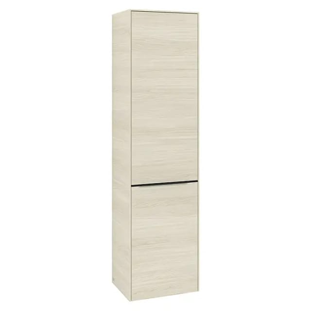 Villeroy & Boch Subway 3.0 Hochschrank (B x T x H: 40 x 36,2 x 171 cm, 1x Klappe mit Wäschekorb, 1x Tür, White Oak, Farbe Griff: Volcano black, DIN An