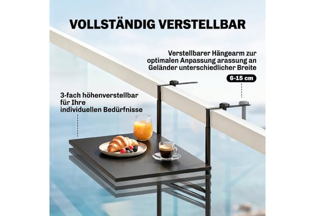 Outsunny Balkonhängetisch bis 15 kg Belastbar Höhenverstellbar in 3 Positionen