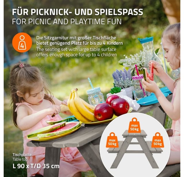 ML-Design Kindersitzgarnitur für Draußen Grau 2 Bänke mit Tisch
