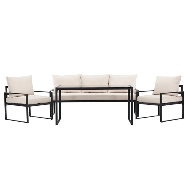 ebuy24 Catania Loungeset 1 Esstisch 1 Sofa 2 Stühle Schwarz Tisch cm H67xB70xT135 Stuhl cm H66xB65xT69 Sofa cm H66xB179xT69