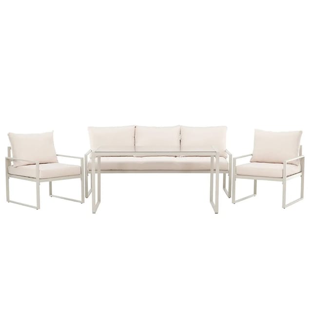 ebuy24 Catania Loungeset 1 Esstisch 1 Sofa 2 Stühle Beige Tisch cm H67xB70xT135 Stuhl cm H66xB65xT69 Sofa cm H66xB179xT69