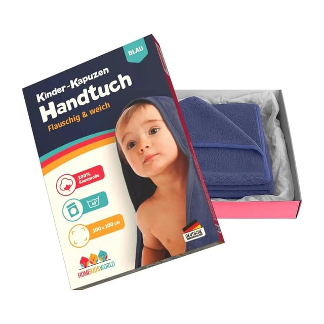 HomeKidsworld Kapuzenhandtuch Kind & Baby 100x100 cm Blau