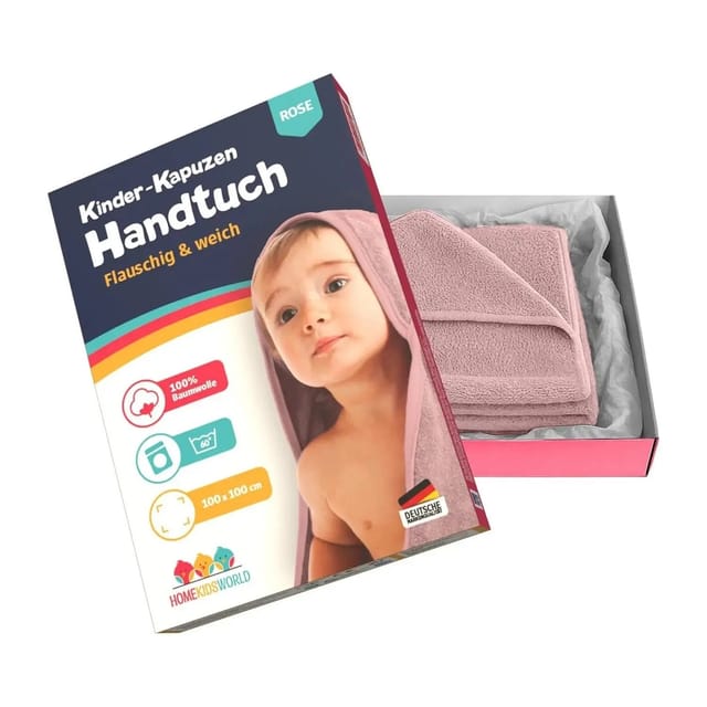HomeKidsworld Kapuzenhandtuch Kind & Baby 100x100 cm Rosa