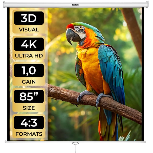 Tectake Beamer Leinwand Ausziehbar Für Wand und Deckenmontage 152 x 152 cm 152 x 152 x 7 cm Weiß