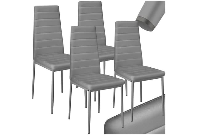 Tectake Set Esszimmerstuhl Thomas Gepolstert Mit Kunstlederbezug Hohe Rückenlehne 4Er Set 45 x 48 x 98 50 cm Grau