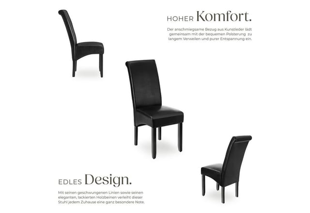 Tectake Esszimmerstuhl Gepolstert Mit Kunstlederbezug Hohe Rückenlehne 2Er Set 45 x 44 x 106 cm Schwarz