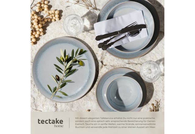 Tectake Tafelservice Mare Für 6 Personen Handgefertigt Im Maritimen Design 26 5 x 26 5 x 2 5 cm Grau