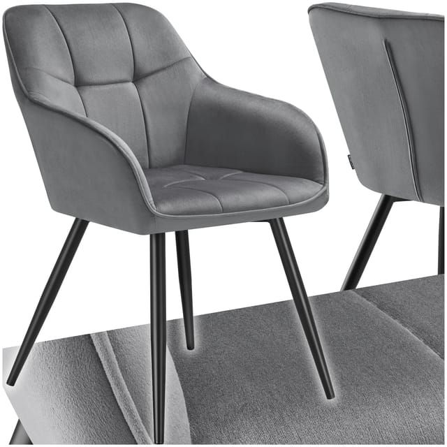 Tectake Esszimmerstuhl Marilyn Gepolstert In Samtoptik Gesteppt Durchgehende Lehne 62 x 58 x 82 cm Grau Schwarz