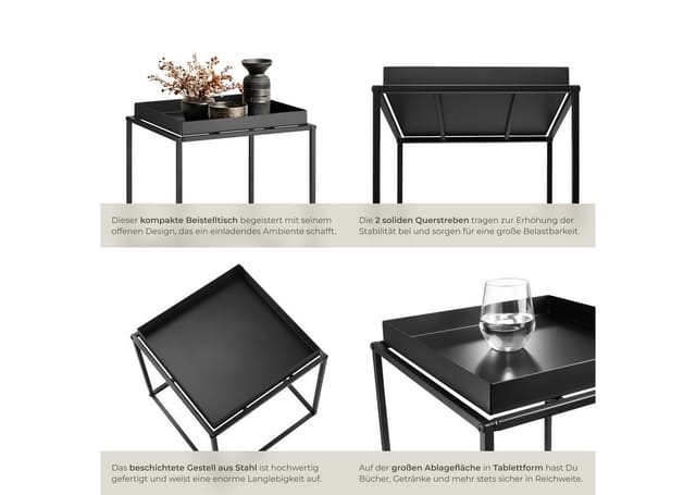 Tectake Beistelltisch Cambridge Stahl Mit Ablage In Tablettform 40 x 40 x 44 cm Schwarz