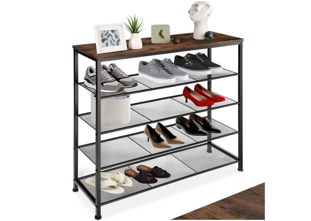Tectake Schuhregal Sheffield Industrial Style Holz und Stahl 100 x 30 50 x 93 cm Industrial Holz Dunkel Rustikal