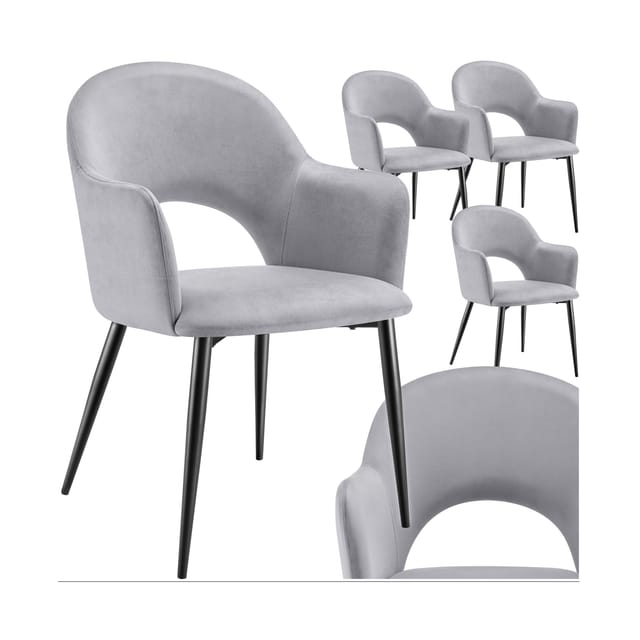 Tectake Armlehnstuhl Sachel In Samtoptik Gepolstert Durchgehende Lehne 4Er Set 61 50 x 57 x 87 50 cm Hellgrau
