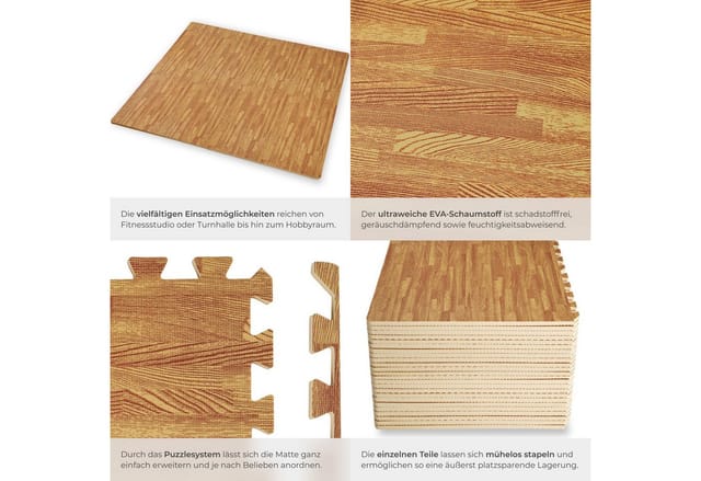 Tectake Schutzmattenset 24 Teilig Mit 48 Randstücken Je 61 x 61 cm 24Er Set 362 x 246 x 1 20 cm Holzdekor
