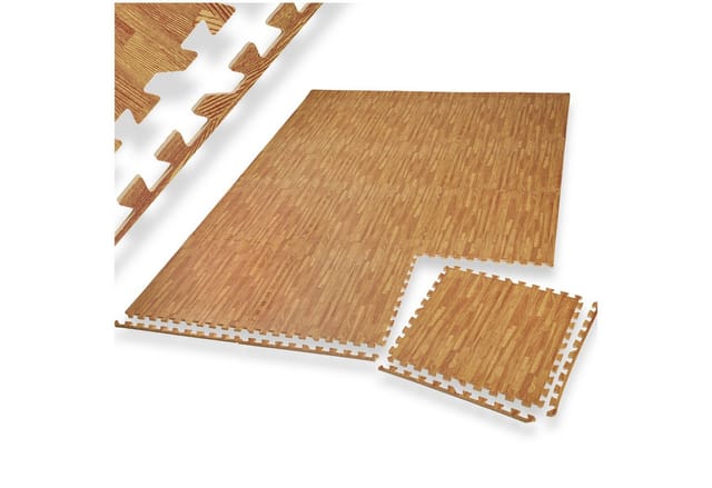 Tectake Schutzmattenset 12 Teilig Mit 24 Randstücken Je 61 x 61 cm 12Er Set 307 x 124 x 1 20 cm Holzdekor