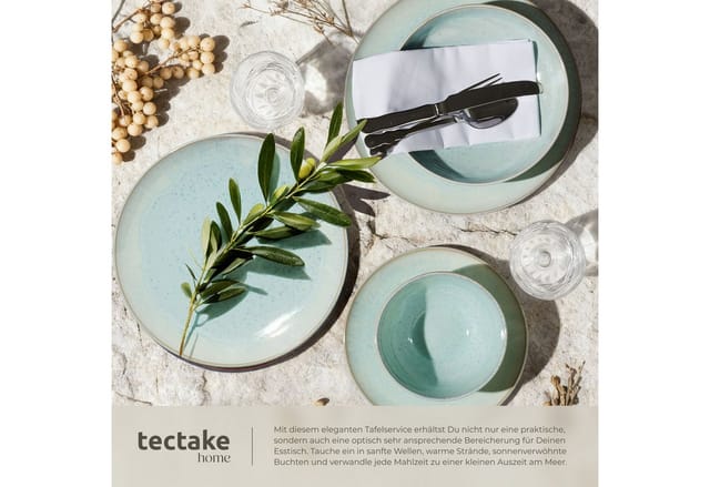 Tectake Tafelservice Mare Für 6 Personen Handgefertigt Im Maritimen Design 26 5 x 26 5 x 2 5 cm Mint