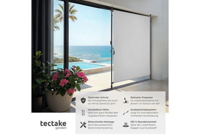 Tectake Klemmmarkise Taija Verschiedene Größen Uv Beständig und Wasserabweisend 100 x 310 cm 7 x 108 x 310 cm Hellgrau