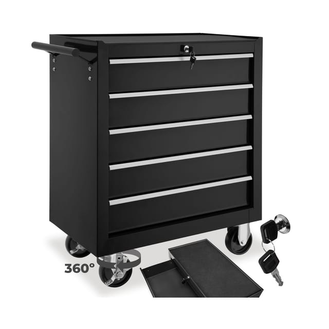 Tectake Werkzeugwagen 5 Kugelgelagerte Schubladen Mit Antirutschmatten Belastbarkeit 150 kg 69 x 33 x 79 cm Schwarz
