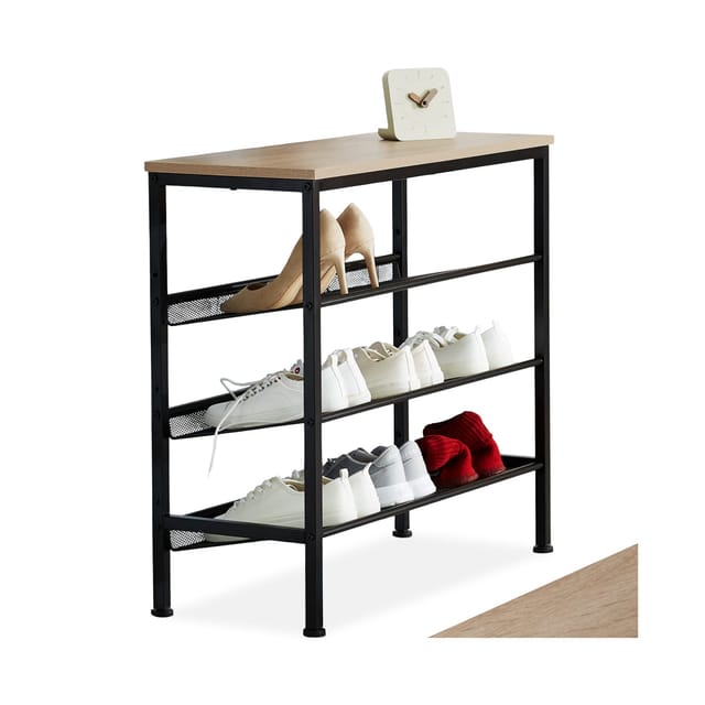 Tectake Schuhregal Wolverhampton Industrial Style Holz und Stahl 75 50 x 30 50 x 69 50 cm Industrial Holz Hell Eiche Sonoma