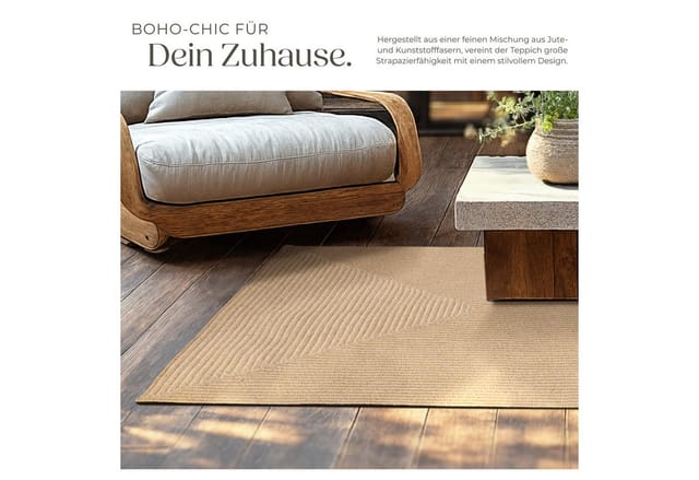 Tectake Geflochtener Teppich Vibe Verschiedene Größen Boho Stil Für In und Outdoor 120 x 170 cm 170 x 120 x 0 50 cm Braun
