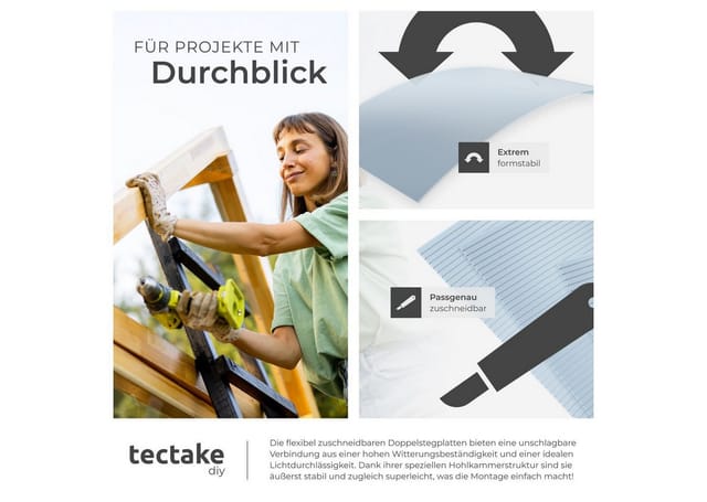 Tectake 10Er Set Doppelstegplatten Shiny 7 32 M² Gesamtfläche Individuell Zuschneidbar Lichtdurchlässig Uv Beständig 121 x 60 50 x 0 60 cm Transpar