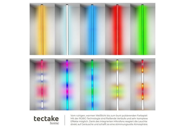 Tectake Led Stehlampe Spectra 16 Millionen Farben Über 200 Lichteffekte Steuerbar Per Smartphone und Sprachassistenten 29 5 x 29 5 x 145 cm Schwarz