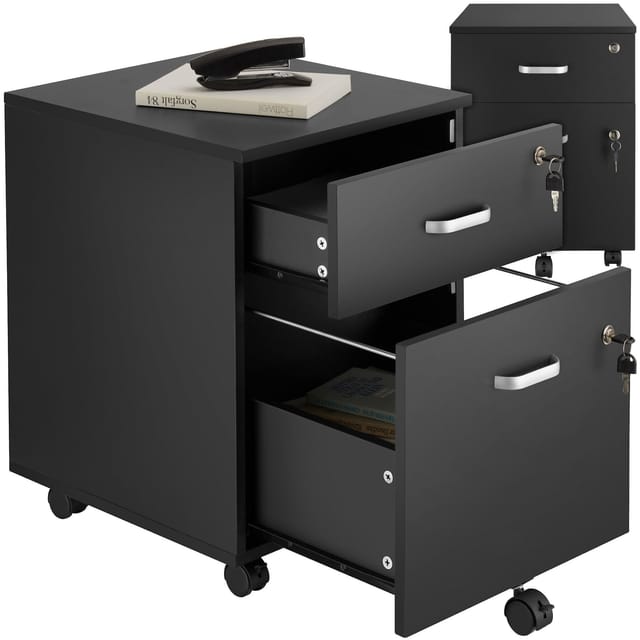 Tectake Rollcontainer Vagur Mit 2 Schubladen Für Dokumente Im A4 Format Abschließbar Inkl Ersatzschlüsseln 46 x 40 x 54 50 cm Schwarz