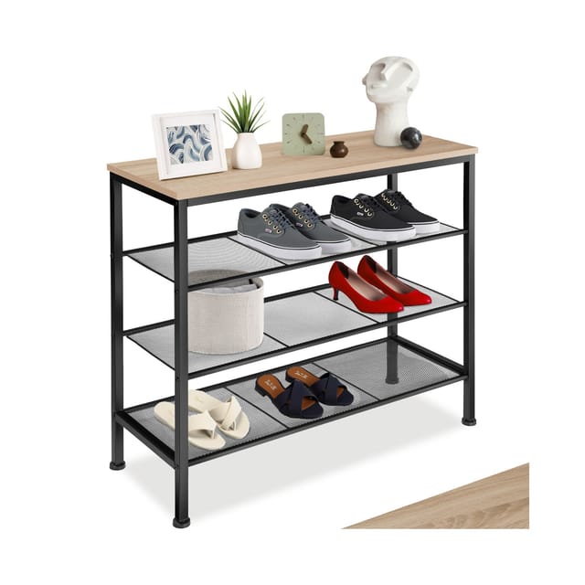 Tectake Schuhregal Newport Industrial Style Holz und Stahl 80 50 x 30 50 x 72 50 cm Industrial Holz Hell Eiche Sonoma