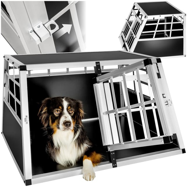 Tectake Hundetransportbox Doppel Mit Gerader Rückwand Aus Aluminium Robust und Pflegeleicht 89 x 69 x 50 cm 89 x 69 x 50 cm Schwarz
