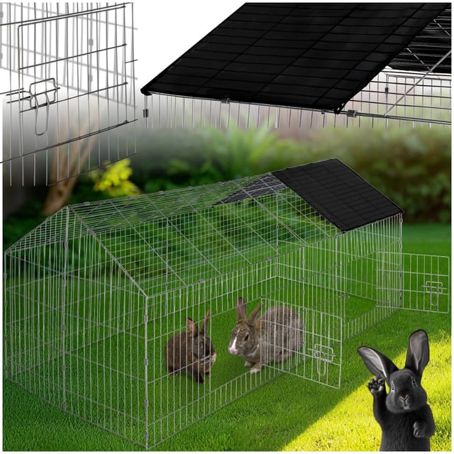 Tectake Freilaufgehege Für Kaninchen Aus 12 Gitterelementen Mit Sonnenschutz 180 x 75 x 75 cm Schwarz