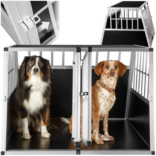 Tectake Hundetransportbox Doppel Mit Schräger Rückwand Aus Aluminium Robust und Pflegeleicht 104 x 90 50 x 69 cm Schwarz