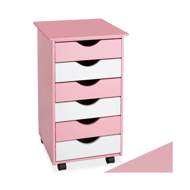 Tectake Rollcontainer Aus Holz Mit 6 Schubladen 36 x 40 x 65 cm Rosa