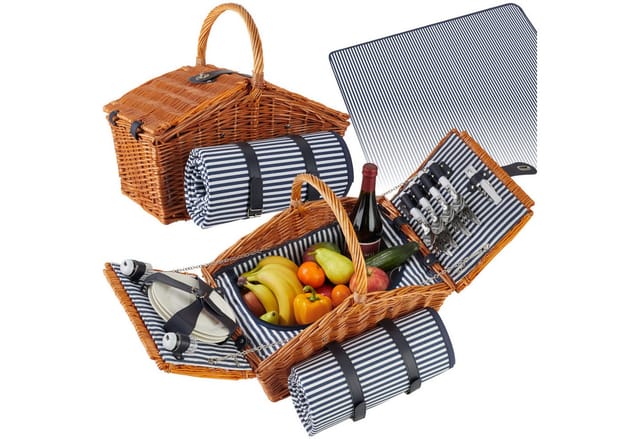 Tectake Picknickkorb Usedom Für 4 Personen Mit Picknickdecke Integriertes Kühlfach 30 x 46 x 43 50 cm Braun