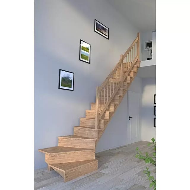 Treppe Lindos Eiche Gewendelt Rechts Setzstufen 100 cm Holz-Design-Geländer FSC®