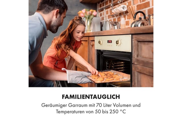 Elizabeth Einbaubackofen Retro 2200W 70L 50 - 250 °C Timer Display