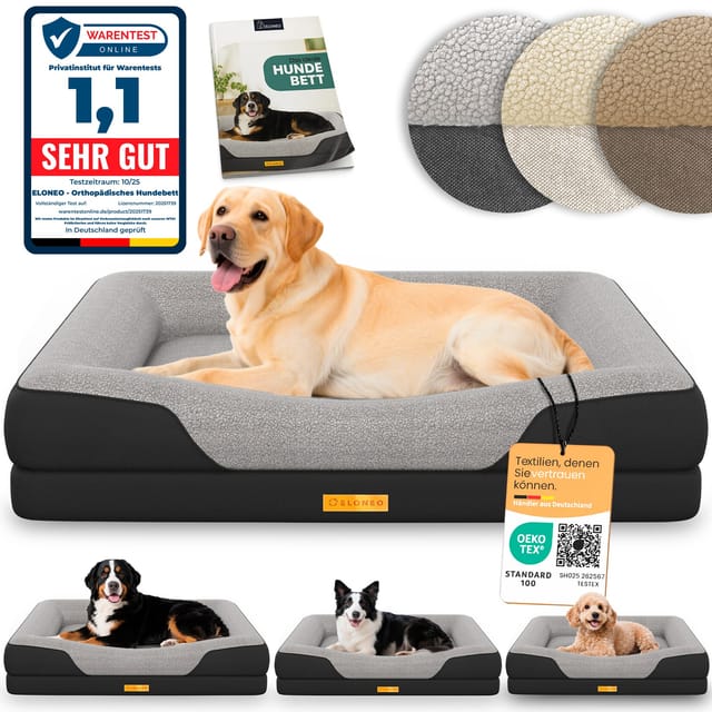 ELONEO Orthopädisches Hundebett, Schwarz - Größe L