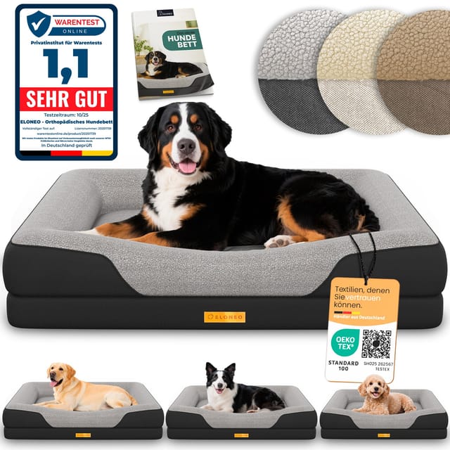 ELONEO Orthopädisches Hundebett, Schwarz - Größe XL