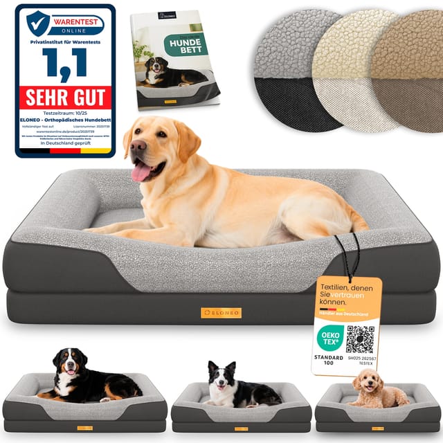 ELONEO Orthopädisches Hundebett, Grau - Größe L