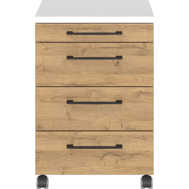 Germania Rollcontainer 4251-559 GW-Profi, in Weiß/Grandson-Eiche-Nb., mit Utensilienfach, 42 x 61 x 49 cm (BxHxT)