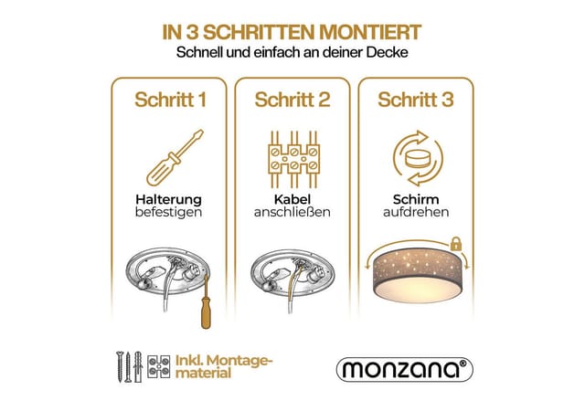 monzana Deckenleuchte, Leuchtmittel nicht inklusive, Sternenhimmel Rund Stoffschirm 38 cm 2-Flammig E27 Modern