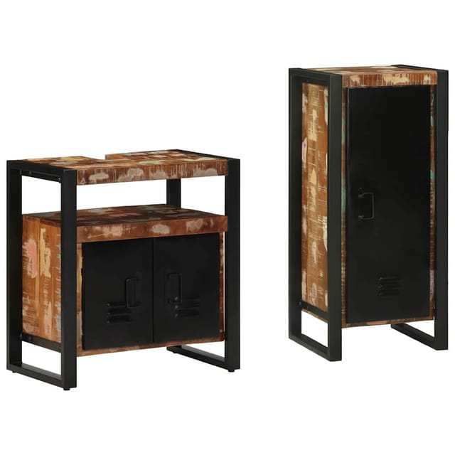 Badezimmermöbel-set Mit Regal 2 Pcs Massives Upgecyceltes Holz